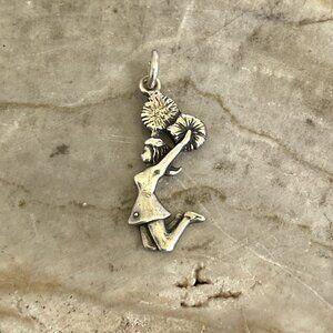 Sterling Silver 925 Jumping Cheerleader Pom Pom Cheer Charm Pendant